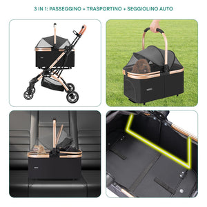 Passeggino 2in1 per Animali Domestici Carrozzina Cani e Gatti Convertibile Nero