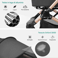 Passeggino 2in1 per Animali Domestici Carrozzina Cani e Gatti Convertibile Nero