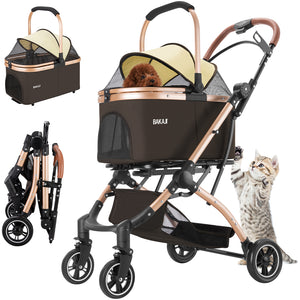 Passeggino 2in1 per Animali Domestici Carrozzina Cani Gatti Convertibile Marrone