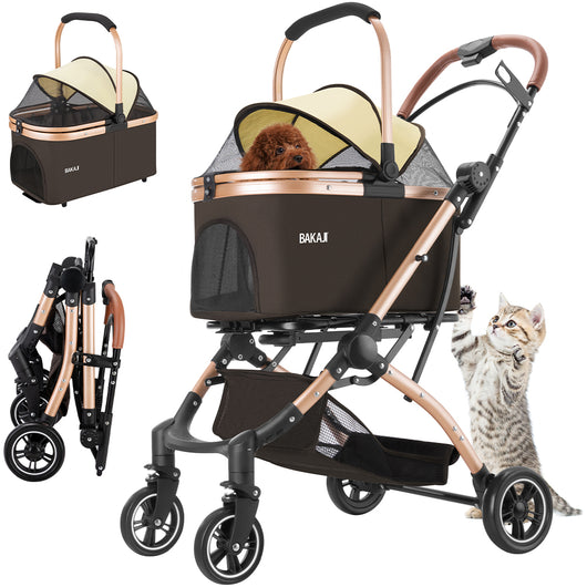 Passeggino 2in1 per Animali Domestici Carrozzina Cani Gatti Convertibile Marrone