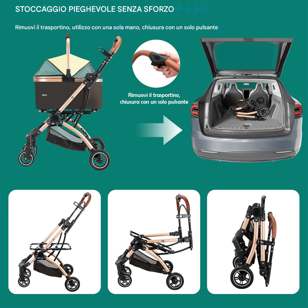 Passeggino 2in1 per Animali Domestici Carrozzina Cani Gatti Convertibile Marrone