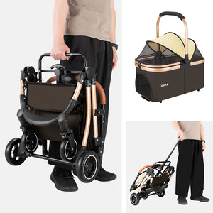 Passeggino 2in1 per Animali Domestici Carrozzina Cani Gatti Convertibile Marrone
