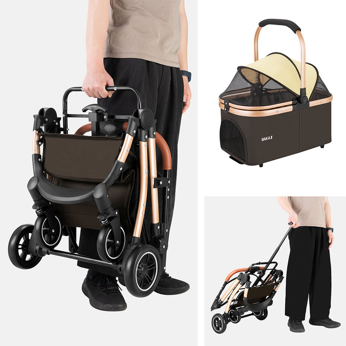 Passeggino 2in1 per Animali Domestici Carrozzina Cani Gatti Convertibile Marrone