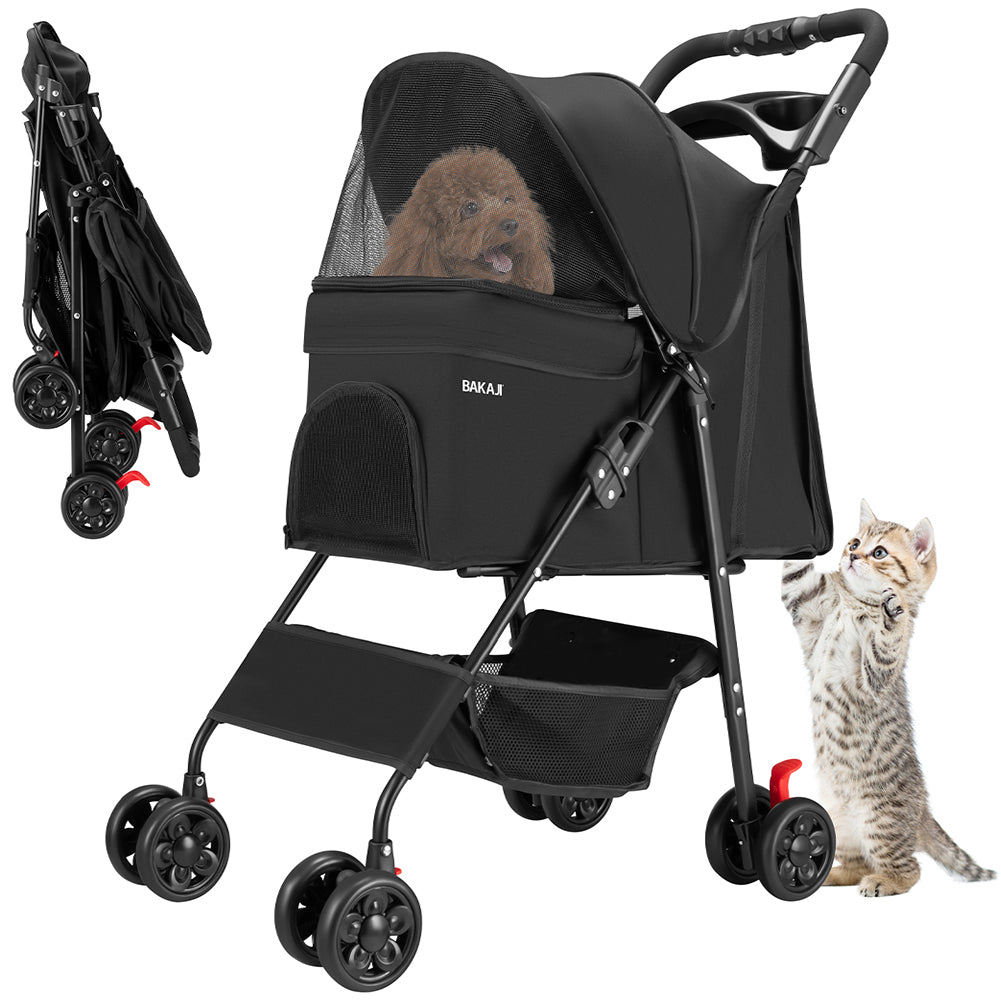 Passeggino per Cani e Gatti Carrozzina Animali Domestici Pieghevole Nero 30Kg