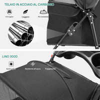 Passeggino per Cani e Gatti Carrozzina Animali Domestici Pieghevole Nero 30Kg