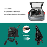 Passeggino per Cani e Gatti Carrozzina Animali Domestici Pieghevole Nero 30Kg