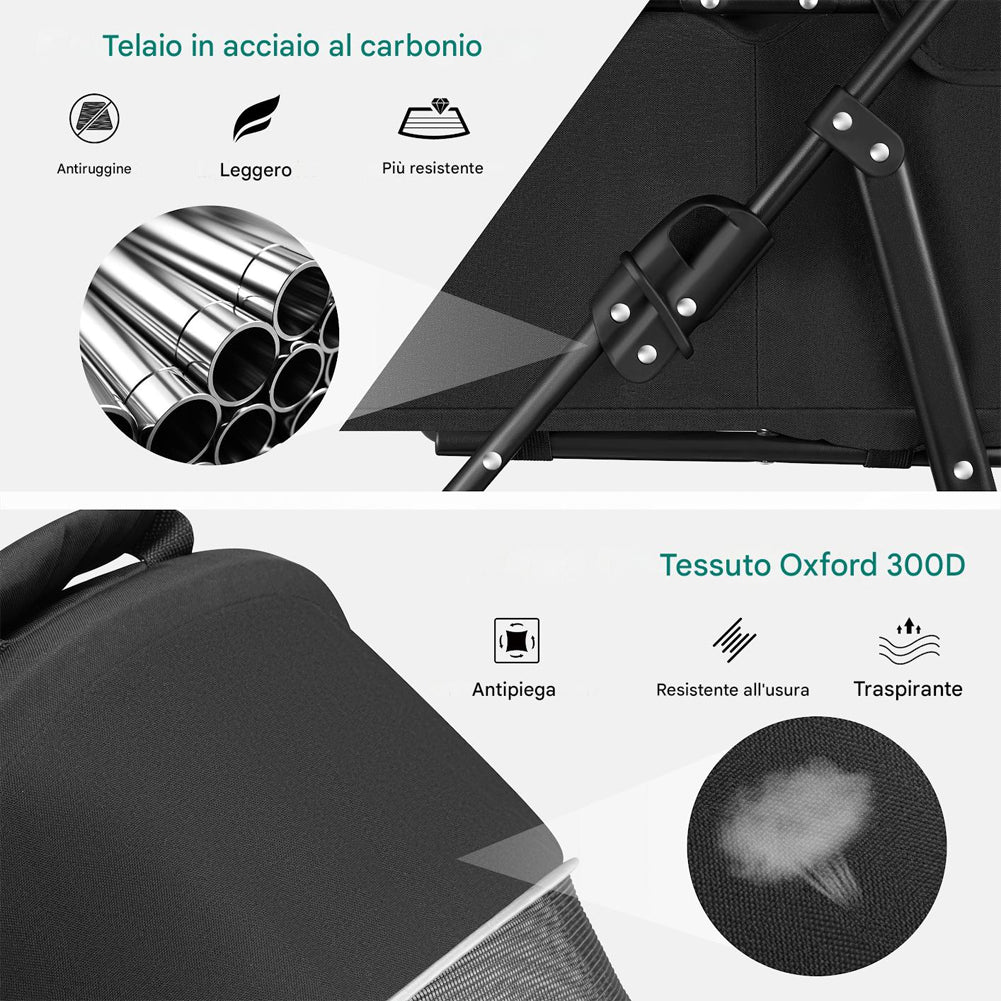 Passeggino per Animali Domestici Cestello Rimovibile Carrozzina Cani Gatti Nero