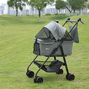 Passeggino per Animali Domestici Cestello Rimovibile Carrozzina Cani Gatti Grigio