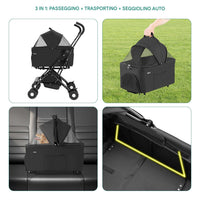 Passeggino per Cani e Gatti con Traportino Rimovibile per Animali Domestici Nero