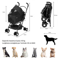 Passeggino per Cani e Gatti con Traportino Rimovibile per Animali Domestici Nero