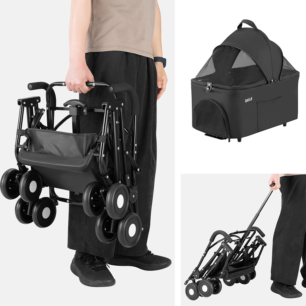 Passeggino per Cani e Gatti con Traportino Rimovibile per Animali Domestici Nero