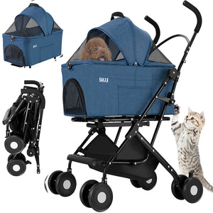 Passeggino per Cani e Gatti con Traportino Rimovibile per Animali Domestici Blu