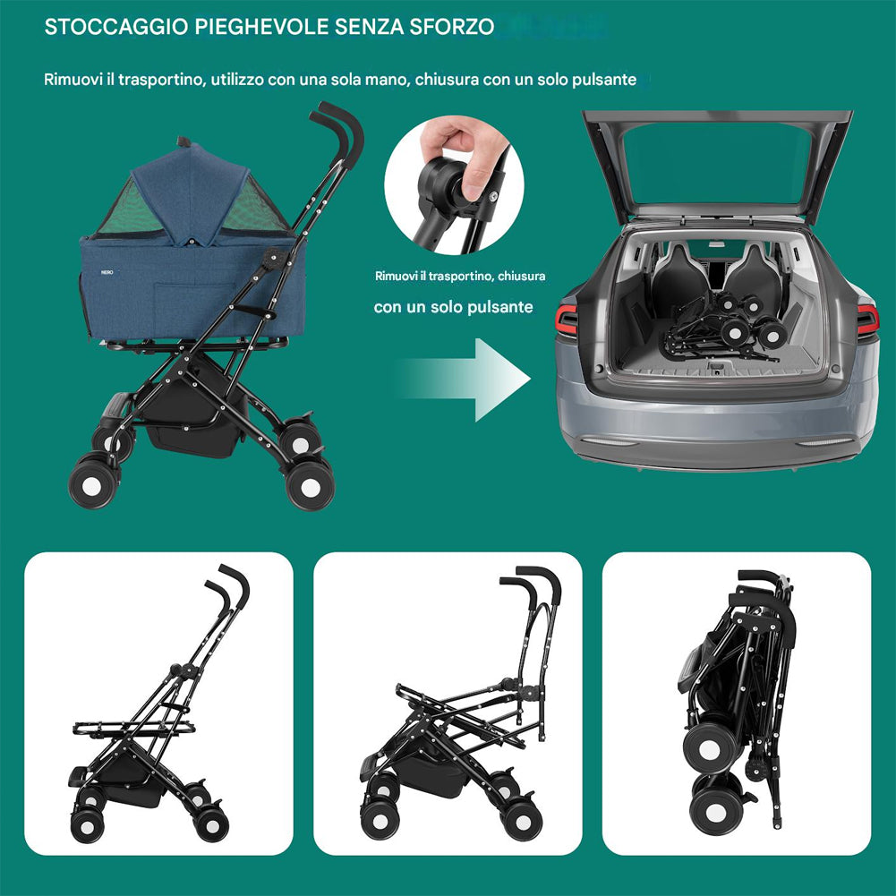 Passeggino per Cani e Gatti con Traportino Rimovibile per Animali Domestici Blu