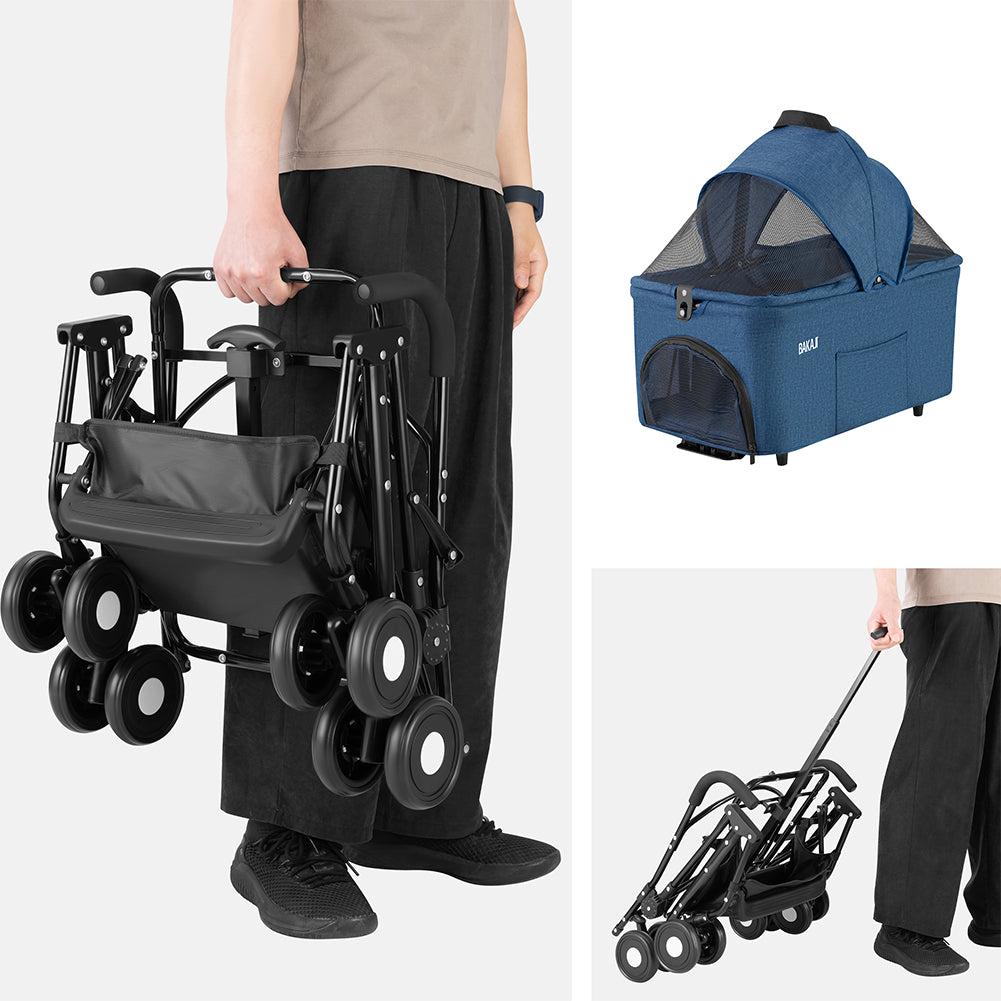 Passeggino per Cani e Gatti con Traportino Rimovibile per Animali Domestici Blu