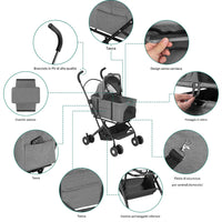 Passeggino per Cani e Gatti Traportino Rimovibile per Animali Domestici Grigio