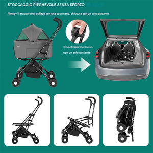 Passeggino per Cani e Gatti Traportino Rimovibile per Animali Domestici Grigio