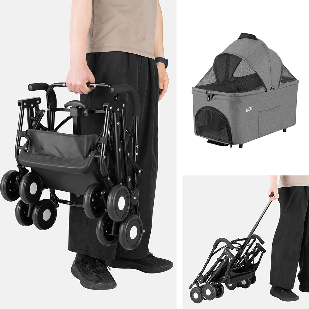 Passeggino per Cani e Gatti Traportino Rimovibile per Animali Domestici Grigio