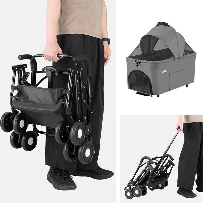 Passeggino per Cani e Gatti Traportino Rimovibile per Animali Domestici Grigio