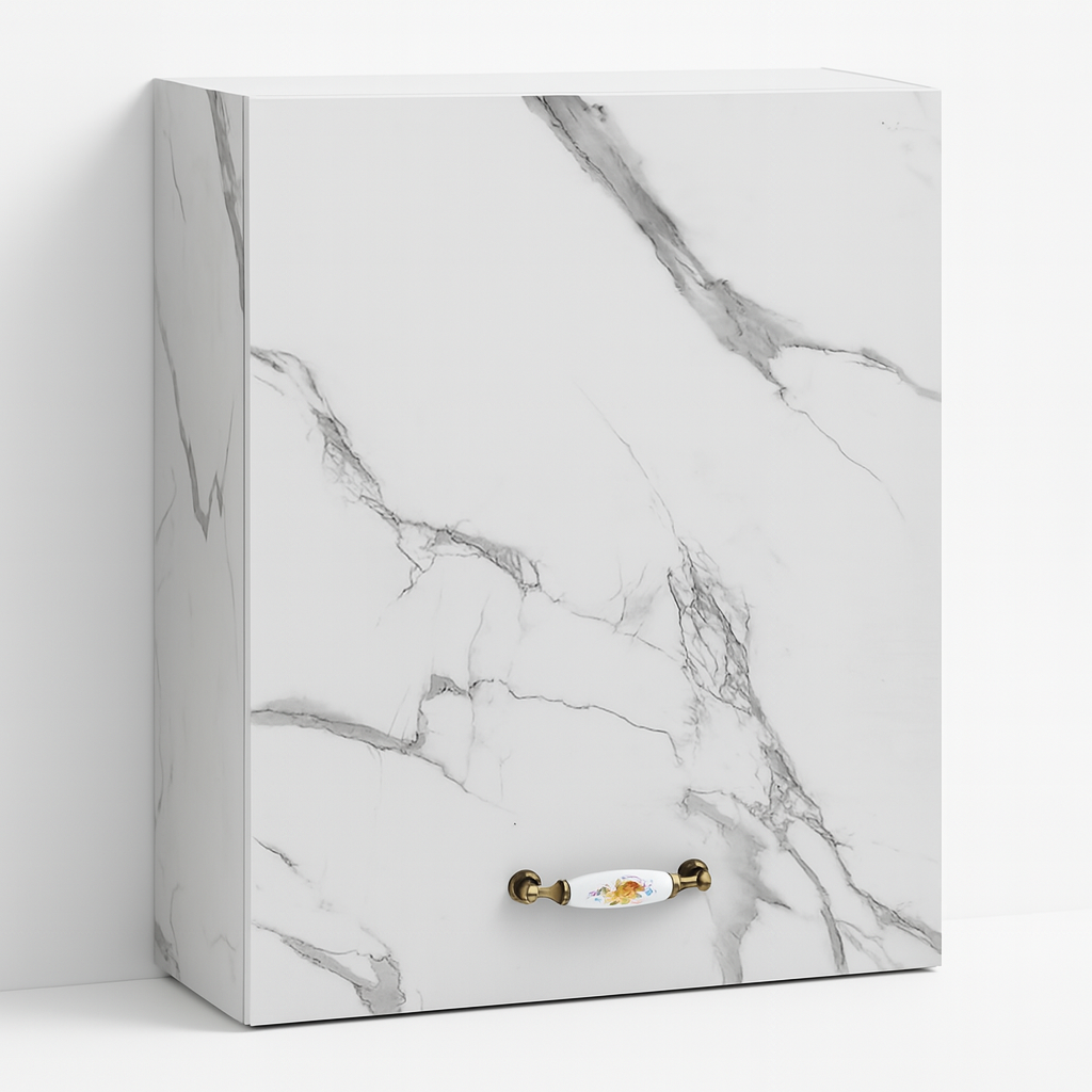 Mobile Cucina Pensile 1 Anta Componibile in Legno Colore Bianco Marmo 60x32 H72cm