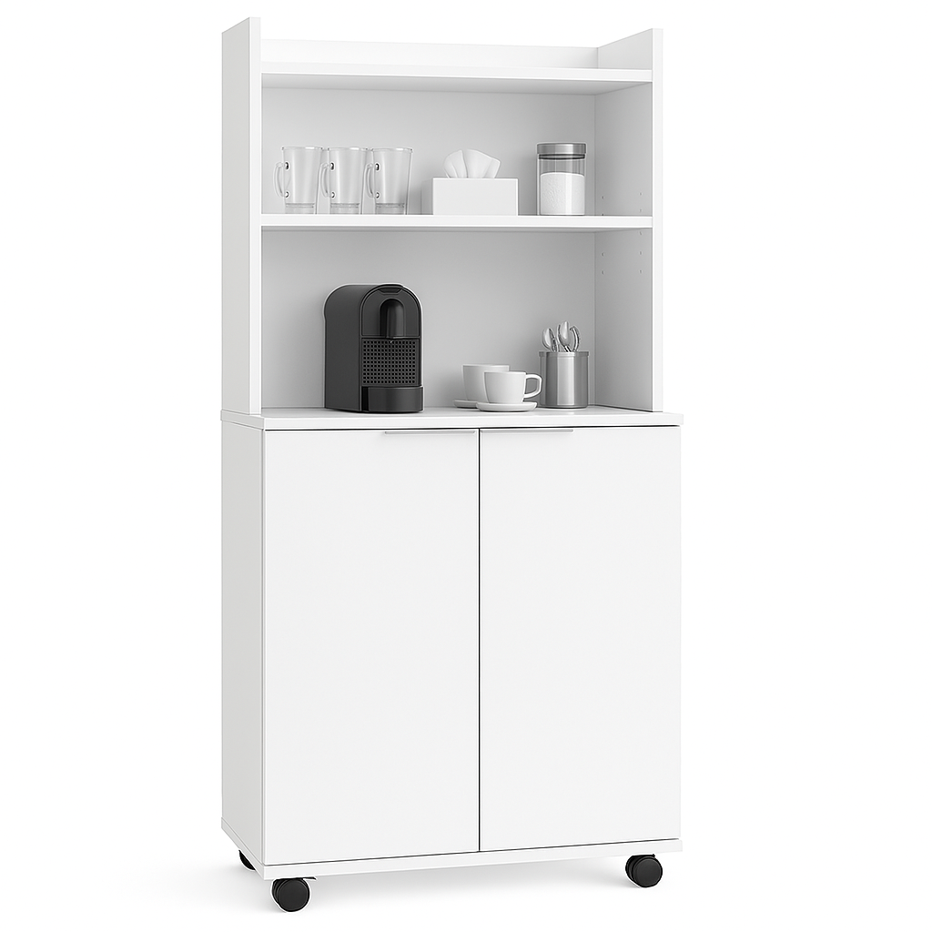 Mobile Multiuso in Legno Angolo Bar snack Ufficio Credenza con Ruote 2Ante