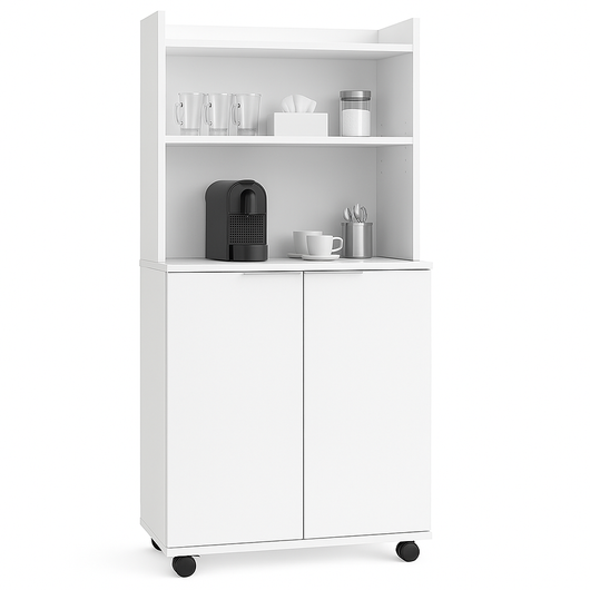 Mobile Multiuso in Legno Angolo Bar snack Ufficio Credenza con Ruote 2Ante