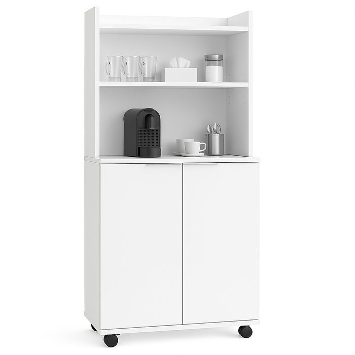 Mobile Multiuso in Legno Angolo Bar snack Ufficio Credenza con Ruote 2Ante