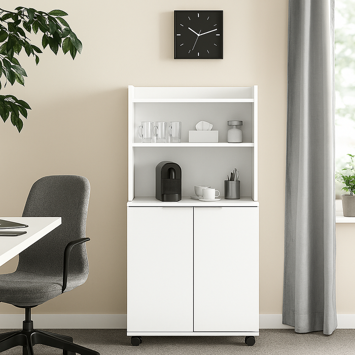 Mobile Multiuso in Legno Angolo Bar snack Ufficio Credenza con Ruote 2Ante