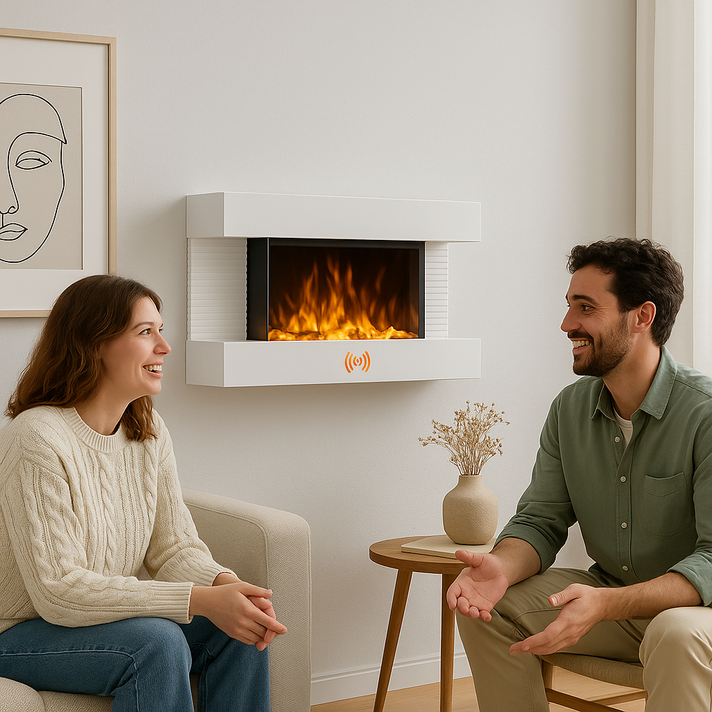 Camino Elettrico da Parete con LED Fiamma Realistica e Telecomando 2000W  82cm