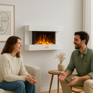 Camino Elettrico da Parete con LED Fiamma Realistica e Telecomando 2000W  82cm