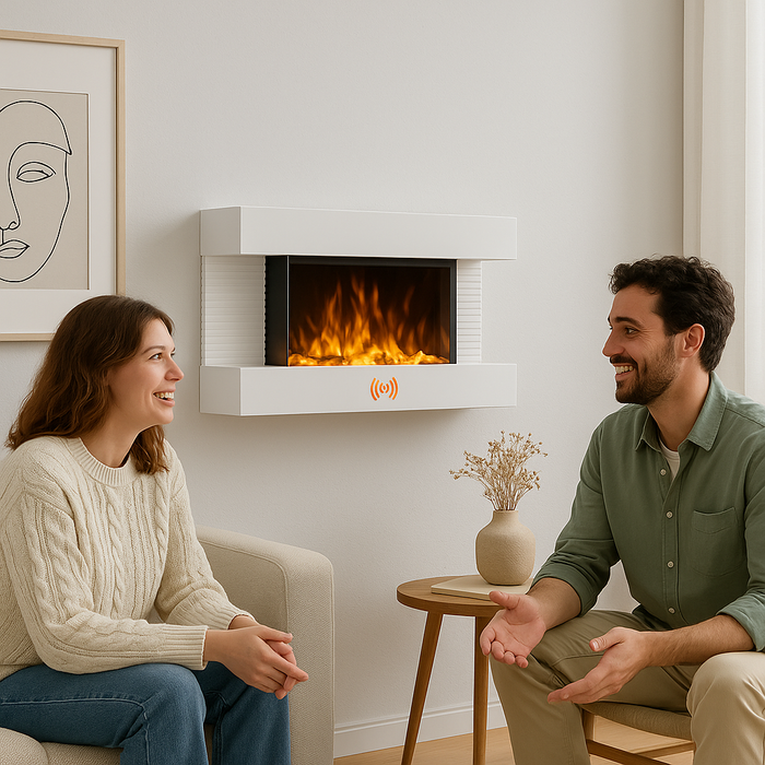 Camino Elettrico da Parete con LED Fiamma Realistica e Telecomando 2000W  82cm