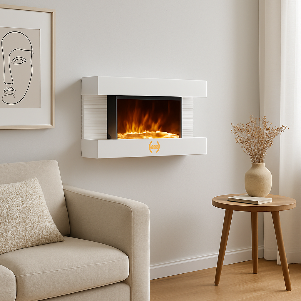 Camino Elettrico da Parete con LED Fiamma Realistica e Telecomando 2000W  82cm