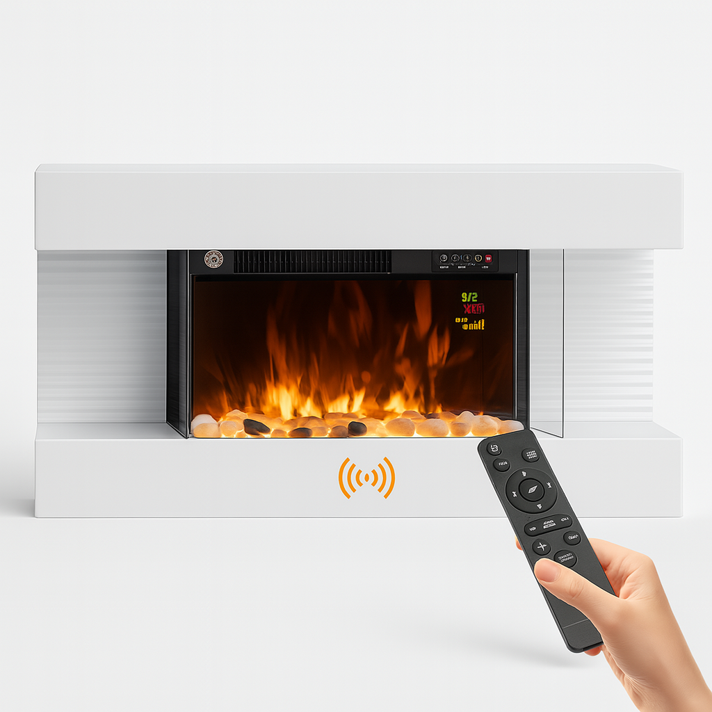 Camino Elettrico da Parete con LED Fiamma Realistica e Telecomando 2000W  82cm