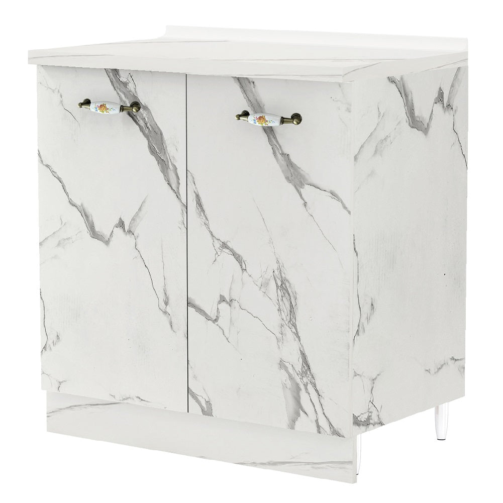 Mobile Cucina Base 2 Ante Componibile in Legno Colore Bianco Marmo 80x50 H85cm