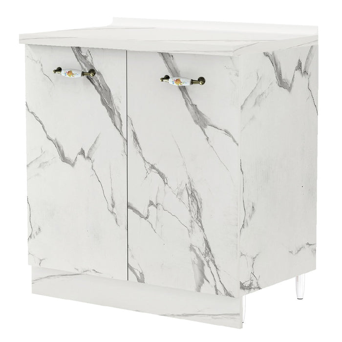 Mobile Cucina Base 2 Ante Componibile in Legno Colore Bianco Marmo 80x50 H85cm