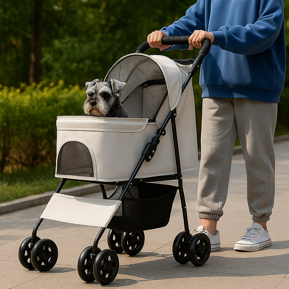 Passeggino Pieghevole per Cani e Gatti Taglia Media-Grande fino a 30kg Grigio