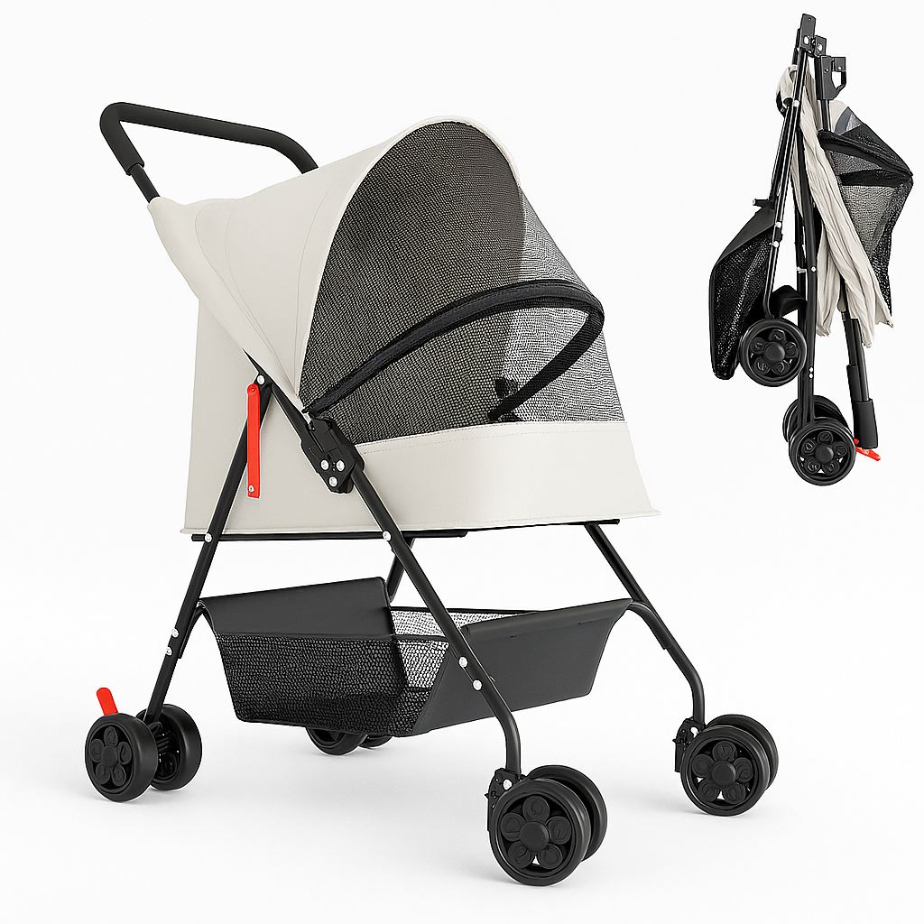 Passeggino Pieghevole per Cani e Gatti con Cappottina Max 15kg Animali Domestici  Grigio