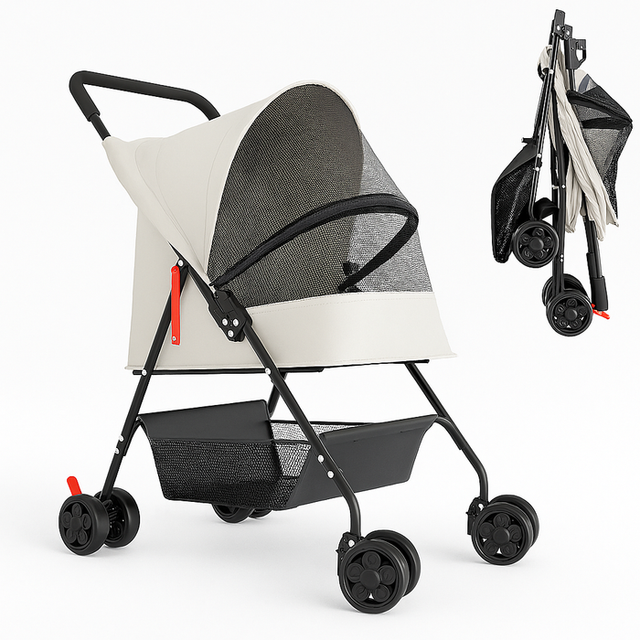 Passeggino Pieghevole per Cani e Gatti con Cappottina Max 15kg Animali Domestici  Grigio