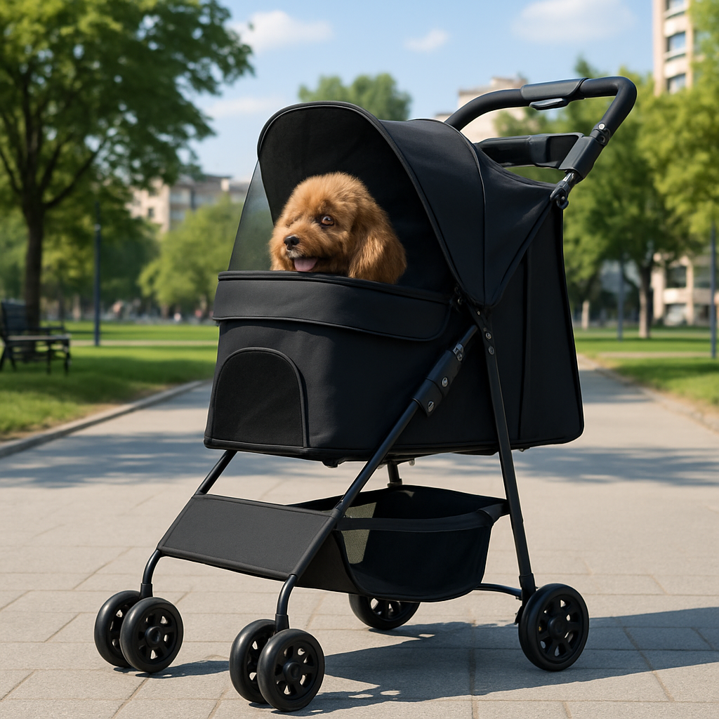 Passeggino Pieghevole per Cani e Gatti Taglia Media-Grande fino a 30kg  Nero