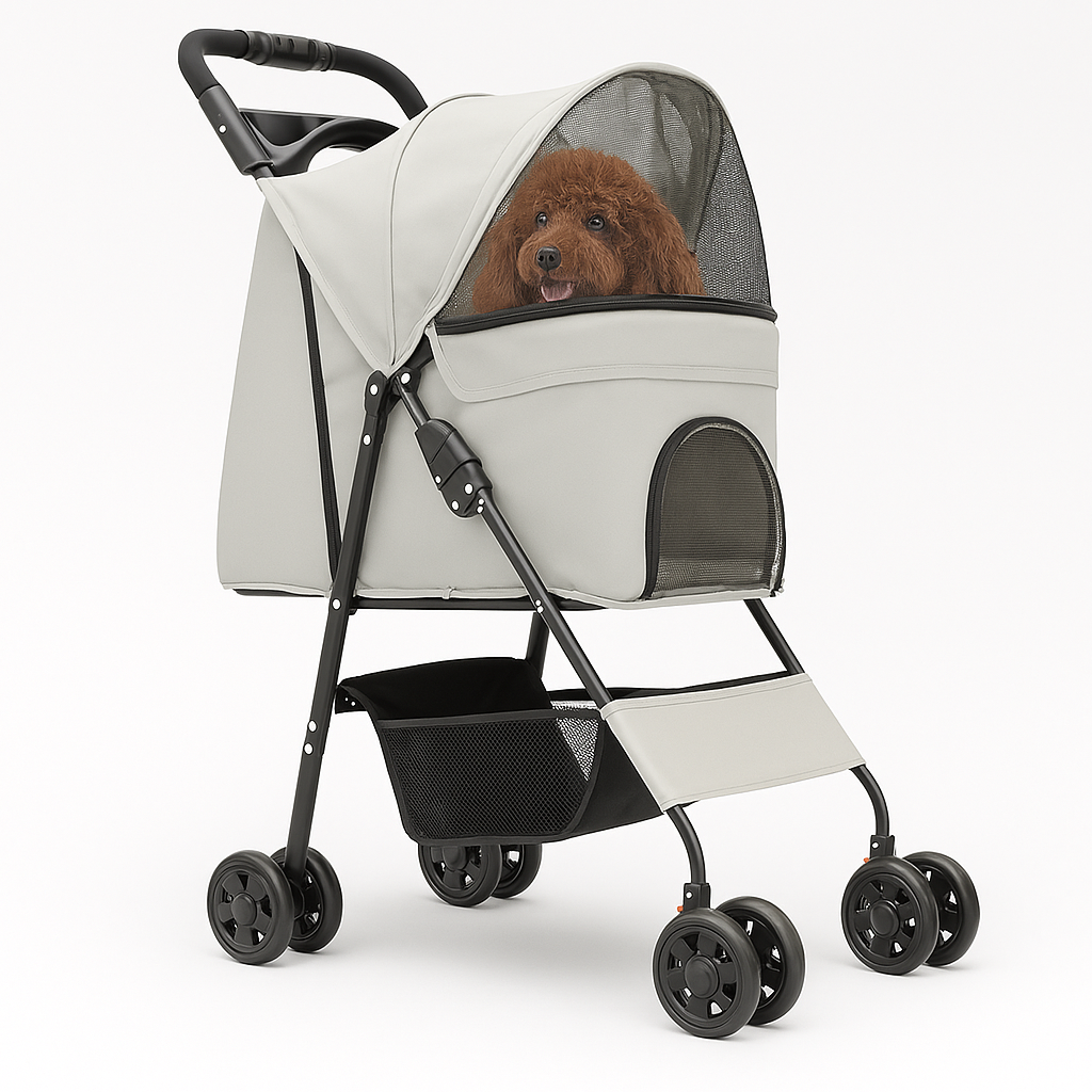 Passeggino Pieghevole per Cani e Gatti Taglia Media-Grande fino a 30kg Grigio