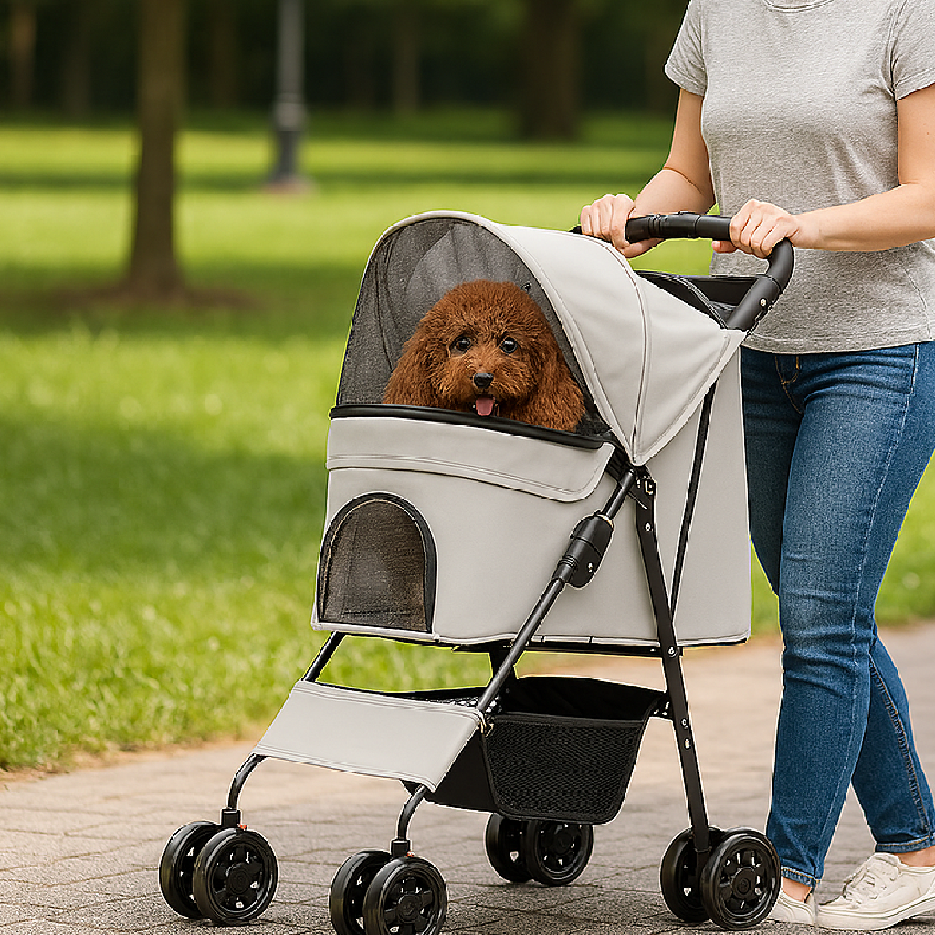 Passeggino Pieghevole per Cani e Gatti Taglia Media-Grande fino a 30kg Grigio