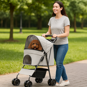 Passeggino Pieghevole per Cani e Gatti Taglia Media-Grande fino a 30kg Grigio