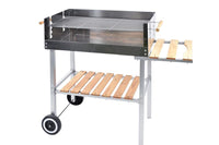 BARBECUE RETTANGOLARE CON RIPIANI IN LEGNO E RUOTE PER SPOSTAMENTO STRUTTURA IN ACCIAIO GRIGIA 100X40X90 CM