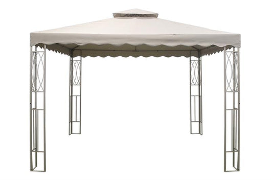 GAZEBO CON CAMINO ORNAMENTALE 3X3 MT COLORE SABBIA CON COLONNE IN FERRO LAVORATE  - DA ESTERNO