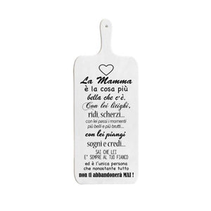 TAGLIERE DA CUCINA BIANCO IN MISURA 15X37 CM CON TEMA E SCRITTA CUORE DI MAMMA