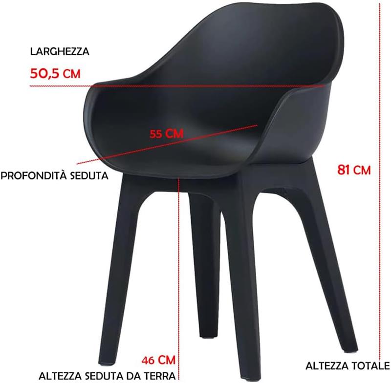 GHIBLI SET 2 SEDIE POLTRONA IN PLASTICA 55 X 50,5 X H81 CM ANTRACITE