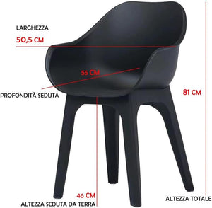 GHIBLI SET 2 SEDIE POLTRONA IN PLASTICA 55 X 50,5 X H81 CM ANTRACITE