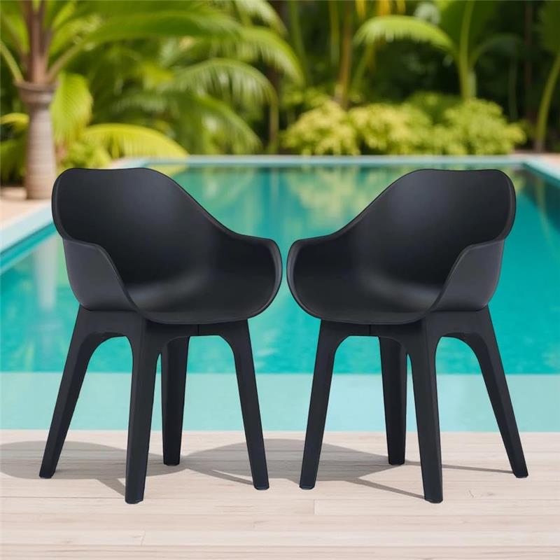 GHIBLI SET 2 SEDIE POLTRONA IN PLASTICA 55 X 50,5 X H81 CM ANTRACITE