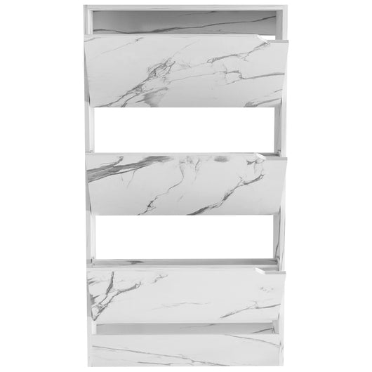 Scarpiera 3 Ante Ripiani Doppia Profondità Porta Scarpe Bianco Marmo 63x24x115cm