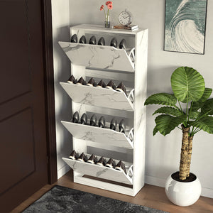 Scarpiera 4 Ante Ripiani Doppia Profondità Portascarpe Bianco Marmo 63x24x150 cm