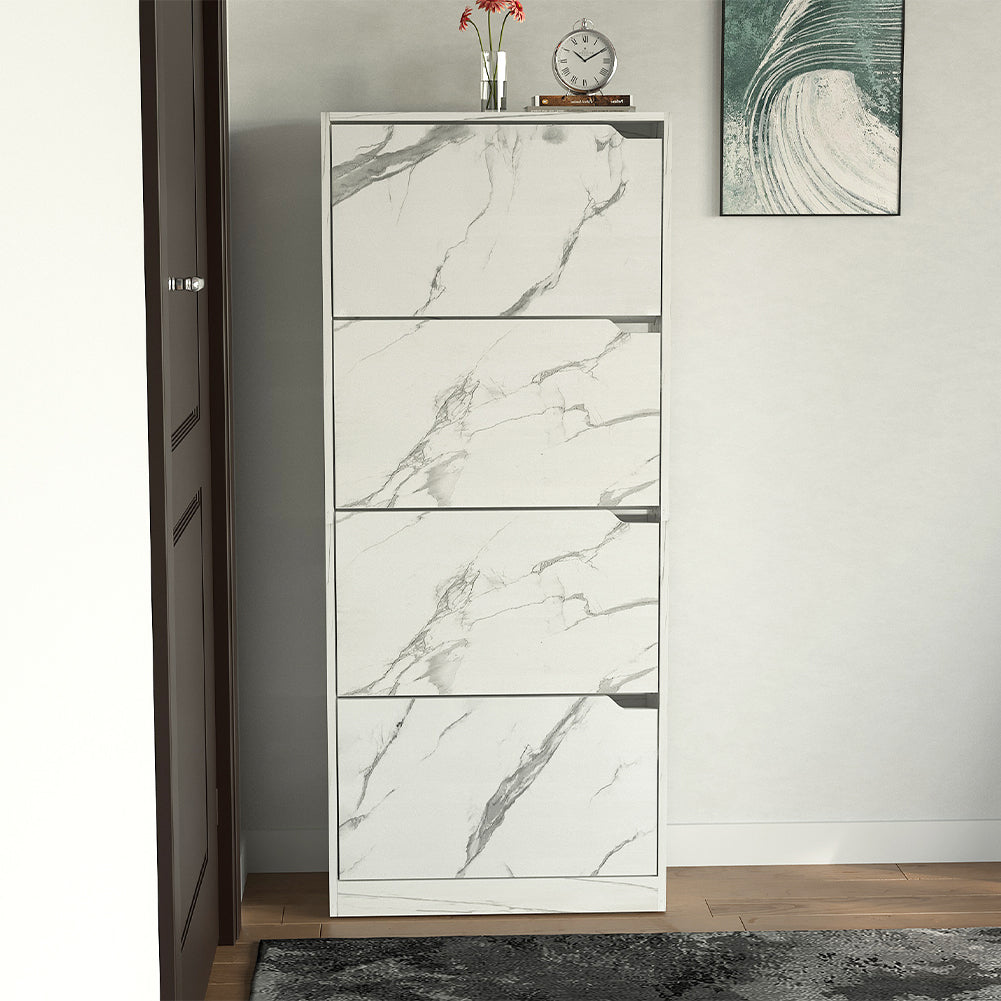 Scarpiera 4 Ante Ripiani Doppia Profondità Portascarpe Bianco Marmo 63x24x150 cm